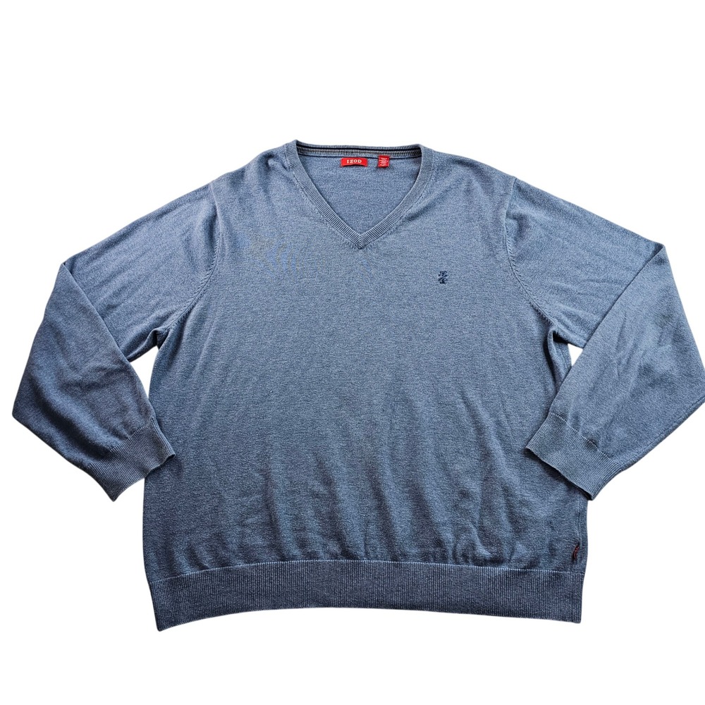 IZOD V Neck Sweater Men's Sz XL Blue Cotton Long Sleeve‎ Pullover